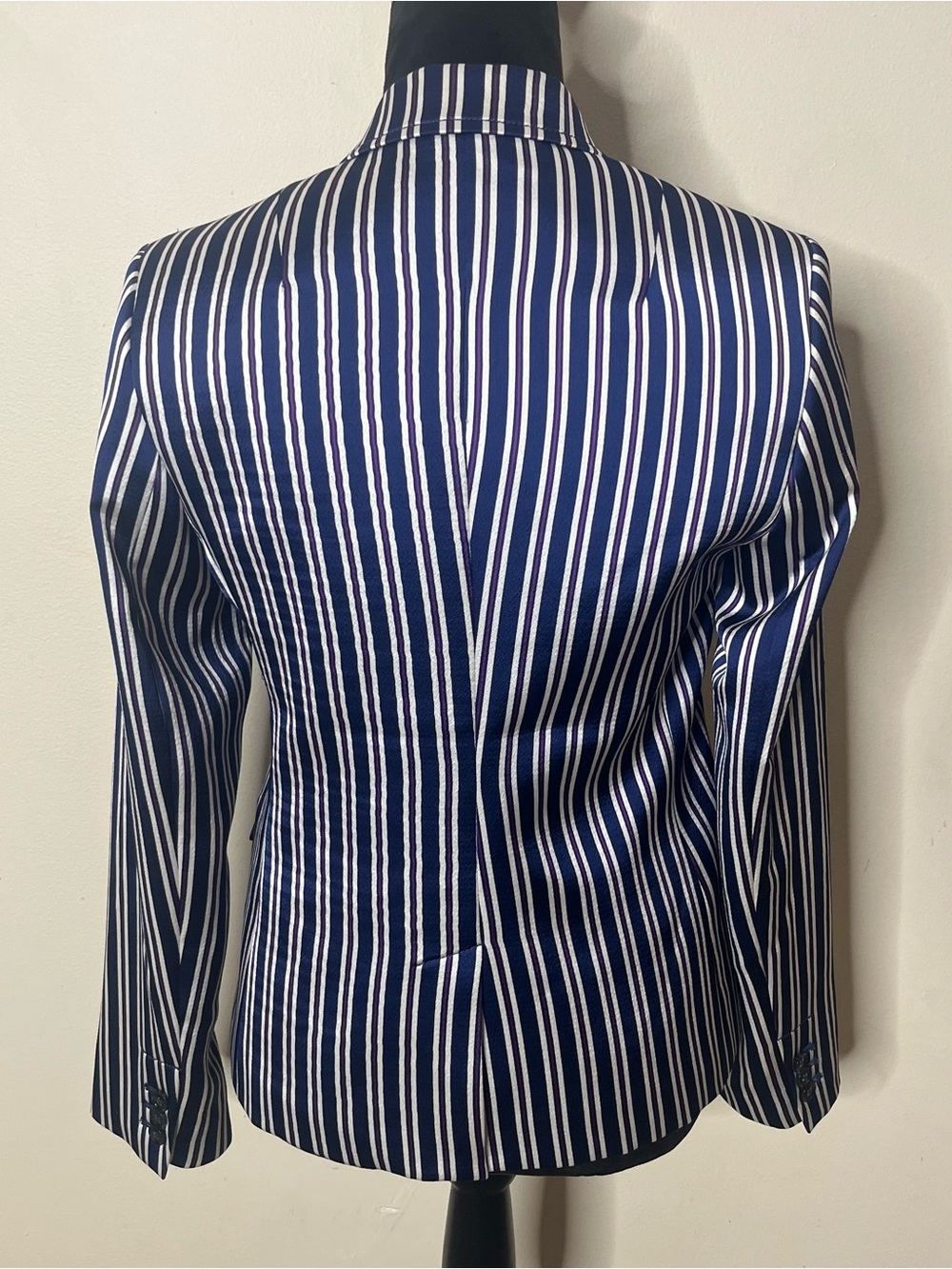 Banana Republic Women’s Navy Red White Striped Double-Breasted Satin Blazer Sz 2 - Picture 7 of 10